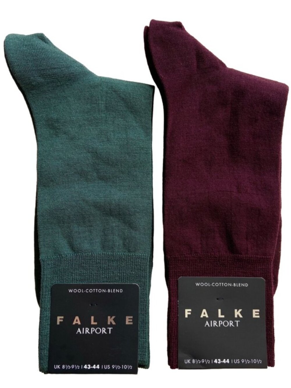 FALKE MENS WOOL COTTON BLEND AIRPORT SOCKS GREEN RED 2 PAIRS NEW